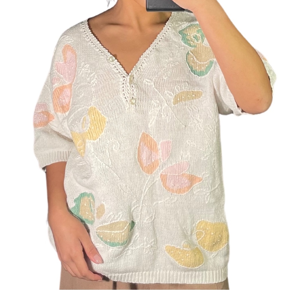 Floral Knit Sweater with Pastel Accents